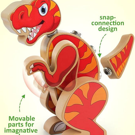 Coogam Dinosaur Snap Together Building Toys, Wooden Take Apart Dinosaur Playset, STEM Montessori Educational Fine Motor Skill Toy Gift for 3 4 5 Years Old Kids