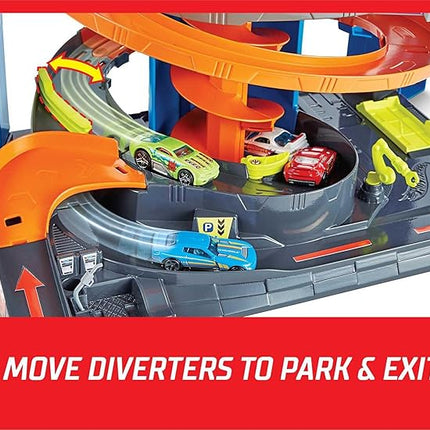 Hot Wheels City Mega Garage Playset with Corkscrew Elevator & Storage for 60+ Cars, Includes 1 1:64 Scale Vehicle, Gift for Kids 4 Years Old & Up, HFH03