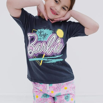 Barbie Girls T-Shirt and French Terry Shorts Outfit Set Toddler to Big Kid
