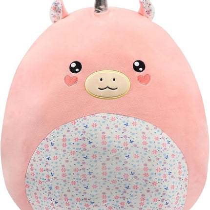 20-Inch Large Unicorn Plush Pillow with Floral Belly Cute Soft Hugging Plush Toy Jumbo Stuffed Animal Birthday for Girls Kids Adults, Pink