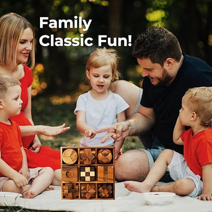 BSIRI 9 in 1 Wooden Brain Teaser Puzzles for Adults Teens and Kids Box Set for All Ages Wood Hard Level 10 Impossible Mind Wood Brain Teaser Games 3D Hand Puzzle Sets for Decoration and Mini Toys