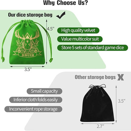 Grajar D&D Dice Set with Characters Pattern Dice Pouches, 42 Pcs polyhedral dice Set, PU Leather and Velvet dice Tray for Dungeons and Dragons D&D RPG MTG Table Games Nebula