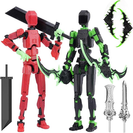 T13 Action Figure Set, 3D Printed Multi-Jointed Movable Robot Dummy Set Lucky 13 Action Figure Articulated, for Collectors Desktop Decorations (Red + Black)