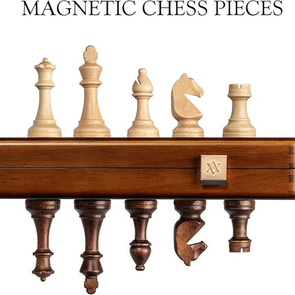 A&A 15" Magnetic Wooden Chess Set, Handmade 3" King Height Knight Staunton Chess Pieces with 2 Extra Queen, Folding Portable Travel Game Set
