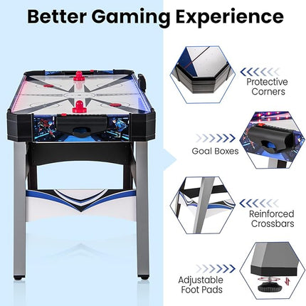 KOTEK 54 Inch Air Hockey Table, Light-Up Table Hockey with Digital Led Scoreboard & Powerful 12V Motor, Hockey Table Game for Game Room, Home & Office, Includes 2 Pucks & 2 Pushers