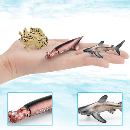 12PCS 2-4 Inch Marine Animal Figures Mini Sea Creatures Sea Ocean Animal Toys for Cake Topper Mini Shark Toy Bath Toys Educational School Project for Kids Toddlers