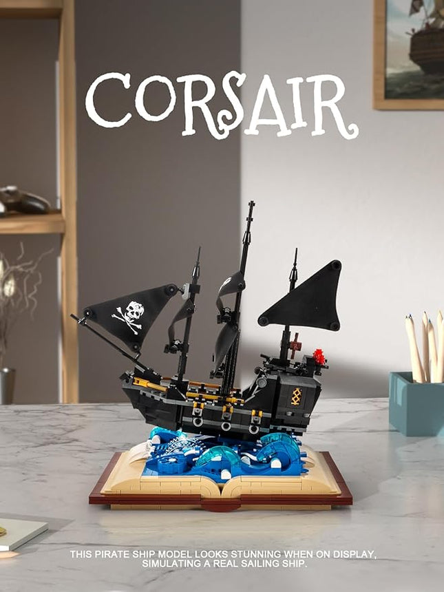 Black Pearl Ship Grimoire Book Building Blocks Toy Set,Gift for Adults and Kids (919pcs)