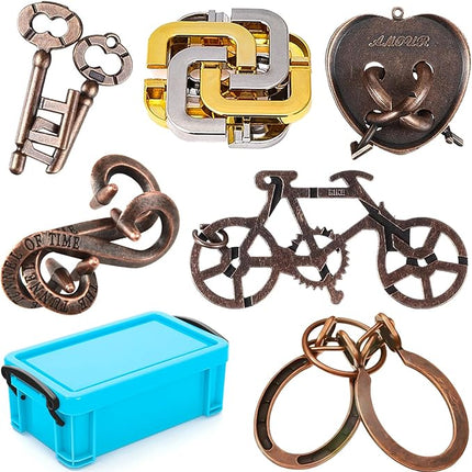 6 PCS Metal Brain Teaser Puzzles for Adults Hand Puzzle Unlock Interlocking Puzzle Toy Lock Puzzles Gift for Adults Teenagers (Style D)