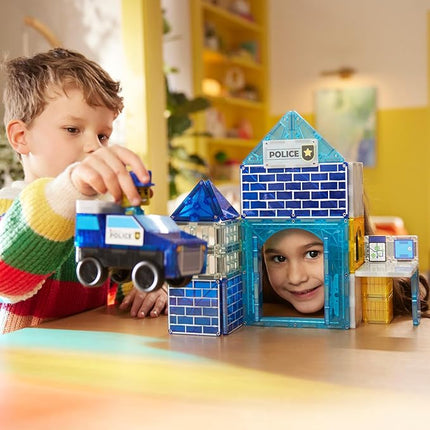 MAGNA-TILES Police Station 35-Piece Magnetic Construction Set, The Original Magnetic Building Brand