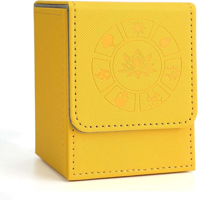 Arkeiliy MTG Deck Box with 50 Pcs Card Sleeve, 110+ Card Storage Leather Deck Box for Magic Commander, Collectible Trading Card Cases for Trading Card Games (Yellow)