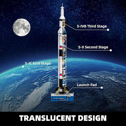 Space Rocket Building Block Set with Launch Stand, DIY Rocket Ship Model with Translucent Design, Cool Collectible Model for Home & Office Decor,Birthday Gift for Adults and Boys 8-14 (846PCS)