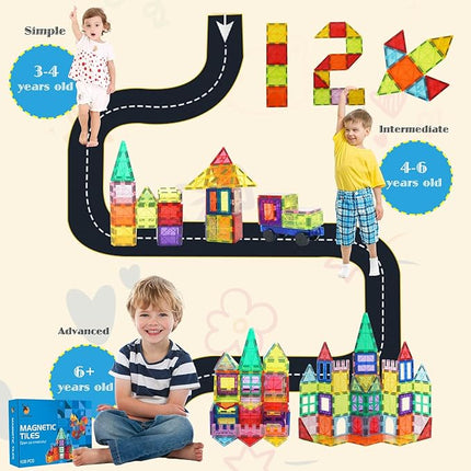 Cutedeer 108 Piece Magnetic Tiles, Magnet Building Blocks Set for Kids Toddlers, STEM Construction Toys with Gift Box for All Ages Boys Girls