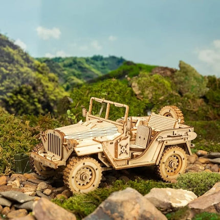 ROKR Model Car Kits Wooden 3D Puzzles Model Building Kits for Adults-Educational Brain Teaser Assembly Model for Adults to Build, Desk Decor/DIY Hobbies for Teens&Kids (Jeep Wrangler/7.5 * 4 * 3.5)