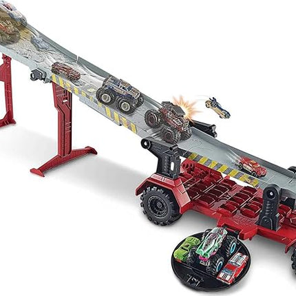 Hot Wheels Monster Trucks Playset, Toy Truck & Car, Down Hill Race & Go with 1:64 Scale Bone Shaker & 1:64 Scale Vehicle