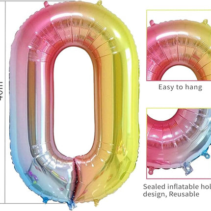 Smlpuame 40 Inch Number Balloons 0-9 Rainbow Gradient Large Number 9 Balloons, Digital Balloons for Birthday Party Celebration Decorations, Helium Foil Number Balloons for Wedding Anniversary