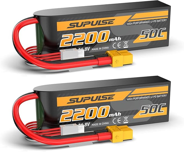 SUPULSE 4S Lipo Battery 14.8V 50C 2200mAh with XT60 Plug T Plug Soft Case Battery for RC Airplane Helicopter RC Boat RC Car Truck(2 Packs)