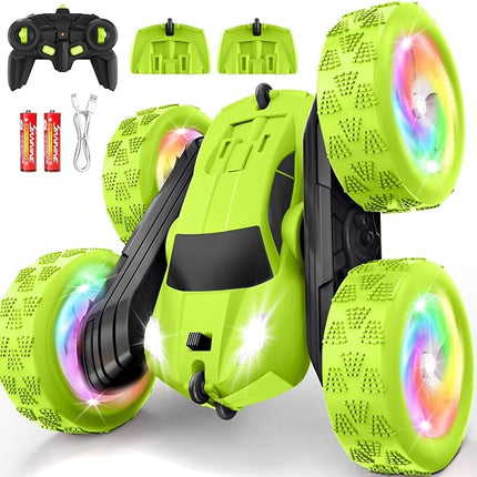 Remote Control Car, Stunt RC Cars, 2.4GHz Double Sided 360° Flips RC Crawler, Outdoor Toys for Kids Ages 4-8, Upgraded USB-C Modular Battery, 5 6 7 8 9 10 +Year Old Boys Birthday Gifts Green