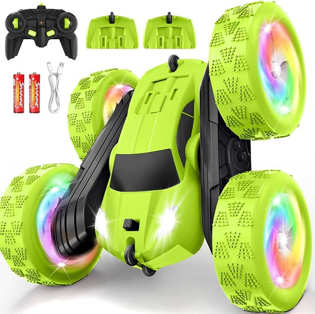 Remote Control Car, Stunt RC Cars, 2.4GHz Double Sided 360° Flips RC Crawler, Outdoor Toys for Kids Ages 4-8, Upgraded USB-C Modular Battery, 5 6 7 8 9 10 +Year Old Boys Birthday Gifts Green