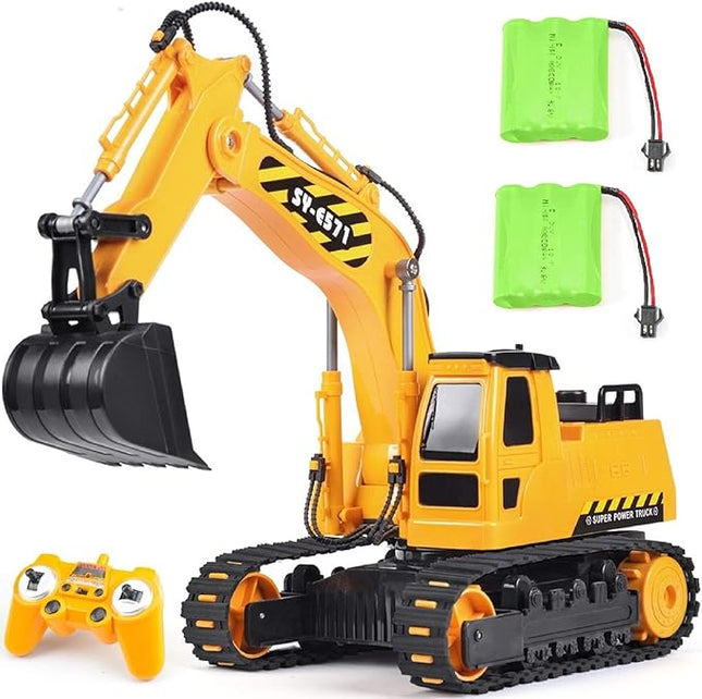 DOUBLE E Remote Control Excavator Toy 2 Batteries RC Excavators Sandbox Digger Hydraulic Construction Toys Vehicles Birthday Gift for Boys Kids 6+ Years