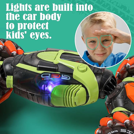 Gesture Sensing RC Stunt Car - Remote & Hand-Controlled Drift Toy for Kids Ages 5-7 6-8 9 10 11 12 Year Old, 4WD, Double-Sided Driving with Lights & Music