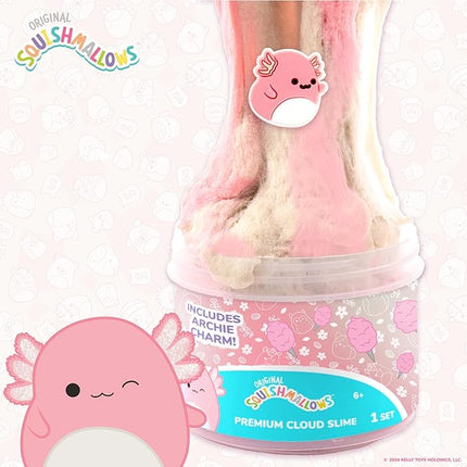 Original Squishmallows Archie The Axolotl Premium Cloud Slime, Cotton Candy-Scented, 8 oz., Storage Container with Figurine Topper, Rubber Charm, Goodie Bags Stuffers, Kids Party Favors, Sensory Toys
