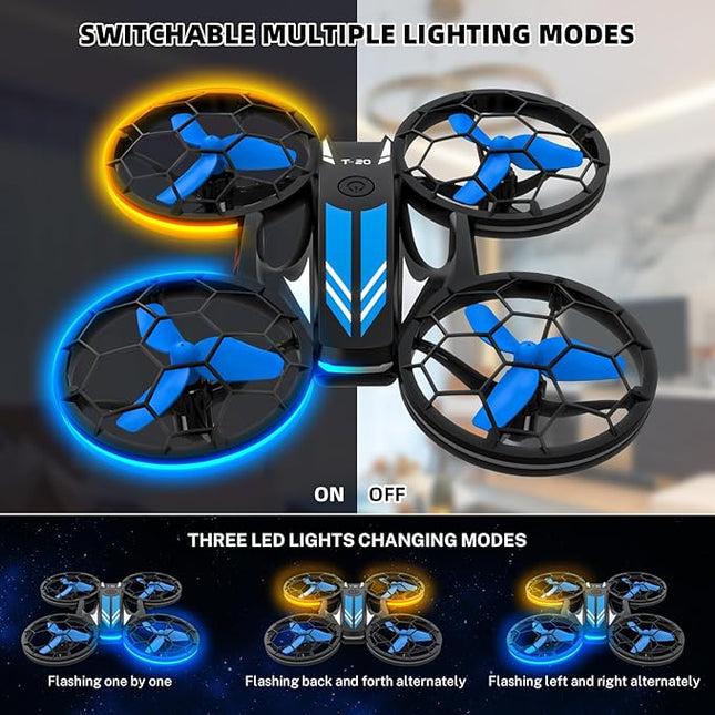Mini Drones for Kids - RC Drone with Auto Hovering and Headless Mode, Quadcopter with LED Light, Propeller Full Protect, 3D Flips, 3 Batteries, Remote Control, Best Toys Gifts