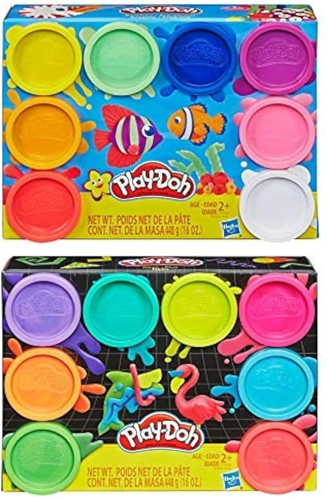 PD Play Doh 8 Pack Bundle: 8 Pack of Rainbow Compound + 8 Pack of Neon Compound