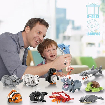 Party Favors for Kids 8-12, 1635PCS-12 Kinds of Animals Building Block Toy, Easter Gifts Goodie Bags Stocking Stuffer Classroom Prizes Building Set, Birthday Gift for Boys Girls Ages 8 9 10 11+