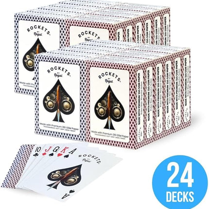 Regal Games [24 Decks] Rockets Bulk Playing Cards Set for Adults & Professionals - Poker Size Standard Decks for Blackjack, Poker, Canasta, Euchre - 310 GSM Linen Finish - Fun & Travel Playing Cards