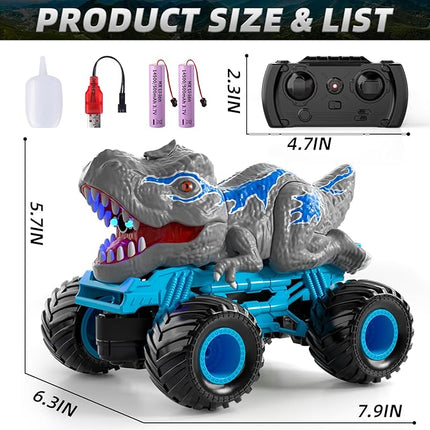 Bennol Remote Control Dinosaur Car for Boys Kids, 2.4Ghz RC Dinosaur Truck for Toddlers, Electric Hobby RC Car Toys with Light & Sound Spray Birthday for 3 4 5 6 7 8 Year olds Kids Boys