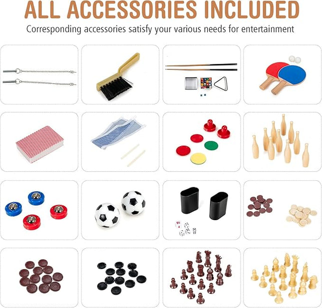 Goplus 10-in-1 Combination Multi Game Table Set, Adult Size Combo Game Table W/Foosball, Table Tennis, Pool, Air Hockey Table, Bowling, Chess, Checkers, Backgammon for Game Night