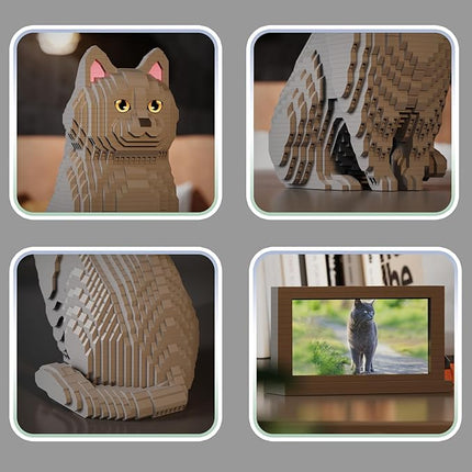 Animal Cat Adorable Pet Blue Cat Micro Building Blocks Set with Secret Hidden Storage Box Inside! Ideal Toy for Cat Lovers, Kids & Adults