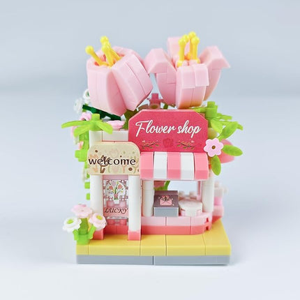 Tulips Mini Flower Shop Building Toy Street City Store View Micro House Toys Festival Blocks Set for Home Decor Gifts