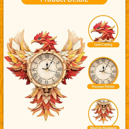 3D Wooden Puzzles for Adults, 3D Puzzle Phoenix Clock (with Pendulum), 3D Puzzles for Adults Teens Home Decor Clock Crafts for Adult Puzzle Gifts for Adult