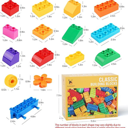 Cutedeer 138 Piece Building Blocks for Kids Toddlers, Classic Big Bricks Set Compatible with All Major Brands, STEM Large Building Toys with Gift Box for All Ages Boys Girls