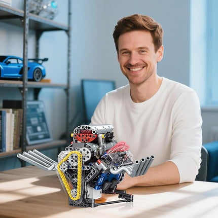 V8 Engine Building Blocks That Run,Mini V8 Car Engine Model Kit with LED Light and App Control,Collectible Set for Adults, Construction Engine Building Set for Kids.(665 Pcs)