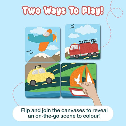 BINCA Dotties Dot Art Activity Kit - On the Go, 750+ Stickers, Vehicles Mess-Free Activities, DIY Dot Sticker Art for Toddlers, Kids Travel Activities, Craft Kits & Gifts for Boys & Girls Ages 4,5,6,7