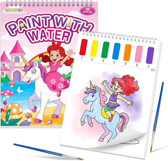 Paint with Water Coloring Books for Toddlers,Unicorn Theme Mess Free Watercolor Painting Papers for Kids Water Color Paint Kit Art Craft Gift for Ages 1-3, 4-8