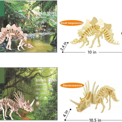 3D Wooden Dinosaur Puzzle - 6 Piece Set Wood Dinosaur Skeleton Model Puzzle - DIY Wooden Crafts 3D Puzzle - STEM Toys Brain Teaser Puzzle Gifts
