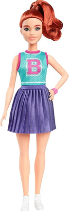 Barbie Fashionistas Doll #232 with Red Hair, Wearing Sporty “B” Jersey Top and Pleated Purple Skirt with Watch and Sneakers