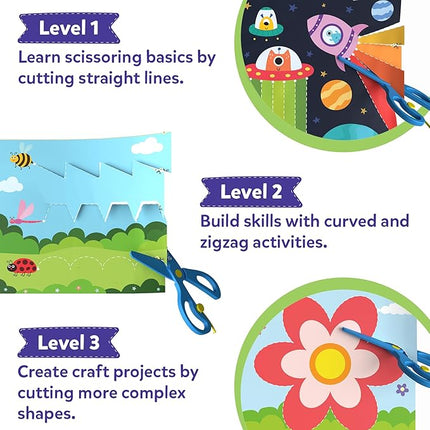 Skillmatics Scissor Skills Activity Book - Snip Snip, 25 Fun Cutting & Creative Activities for Preschoolers, 2 Child-Safe Scissors, Fine Motor Skills, Felt Craft Kit, Gifts for Kids Ages 3, 4, 5, 6, 7