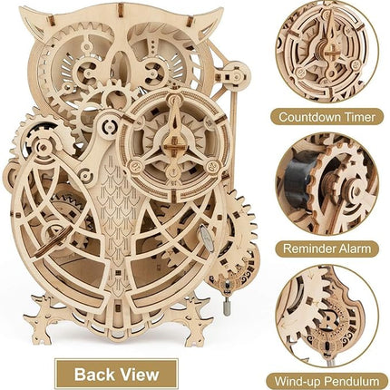 ROKR 3D Wooden Puzzles for Adults Owl Clock - Mechanical Model Building Kit DIY Hobbies for Men Women 161PCS Clock Puzzle Creative Craft Gift Home Decor for Family