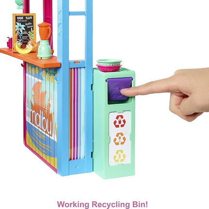 Barbie Loves The Ocean Playset, Beach Shack with 18+ Accessories Including Stools, Food & More, Made from Recycled Plastics