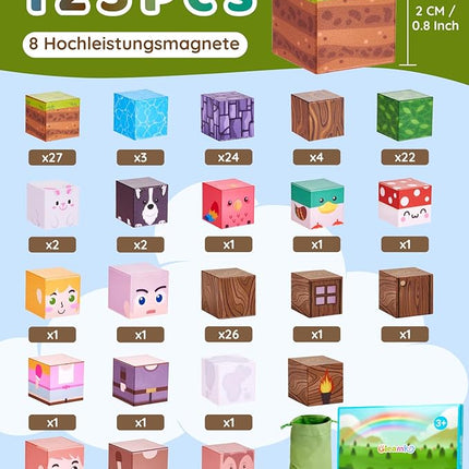 123PCS Magnetic Blocks - Forest Castle Theme Magnetic Blocks Building Toys, Toddler Magnet Toys STEM Building Game Sensory Gift for Kids Ages 3 4 5 6 7 8 9+ Boys Girls Birthday Gifts