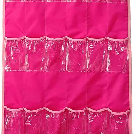 Hanging Over Door Toy Storage Organizer with 24 Clear View Pockets, Ideal for Lol Omg Dolls Barbie Dolls Surprise Doll, Cars and More Collectibles‘s Storage, Best Gift for Girls (Pink)