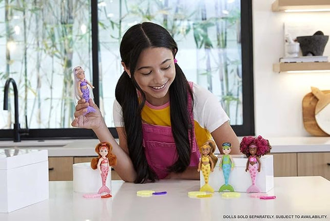 Barbie Color Reveal Rainbow Mermaid Series Chelsea Doll with 6 Surprises, Color Change and Accessories
