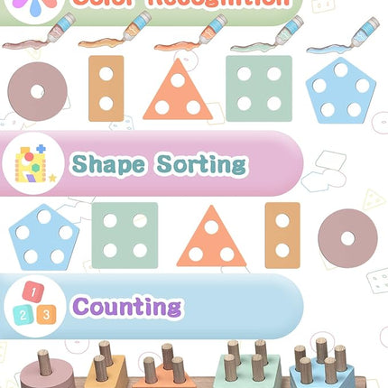 Yetonamr Montessori Toys for 1 2 3 Years Old Boys Girls Birthday Gifts, Wooden Sensory Toys for Ages 2-4 Toddlers Kids Baby, Toddler Learning Toy Activities Puzzles Ages 1-3