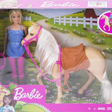 Barbie Playet with Blonde Fashion Doll in Riding Outfit & Light Brown Horse with Saddle, Bridle & Reins (Amazon Exclusive)