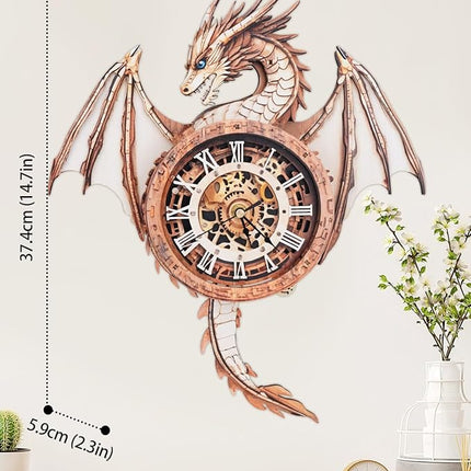 Rnfinewow 3D Wooden Puzzles for Adults, 3D Puzzle Dragon Clock Kit (with Pendulum), 3D Puzzles for Adults Home Decor Clock Crafts for Adult Christmas Day Puzzle Gifts for Men Women