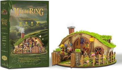 DIY Miniature House Kit, Book Nook Mini House Bookshelf Decor 3D Wooden Puzzle for Adults, Birthday Gift for Family, Friends - The Magic Ring House